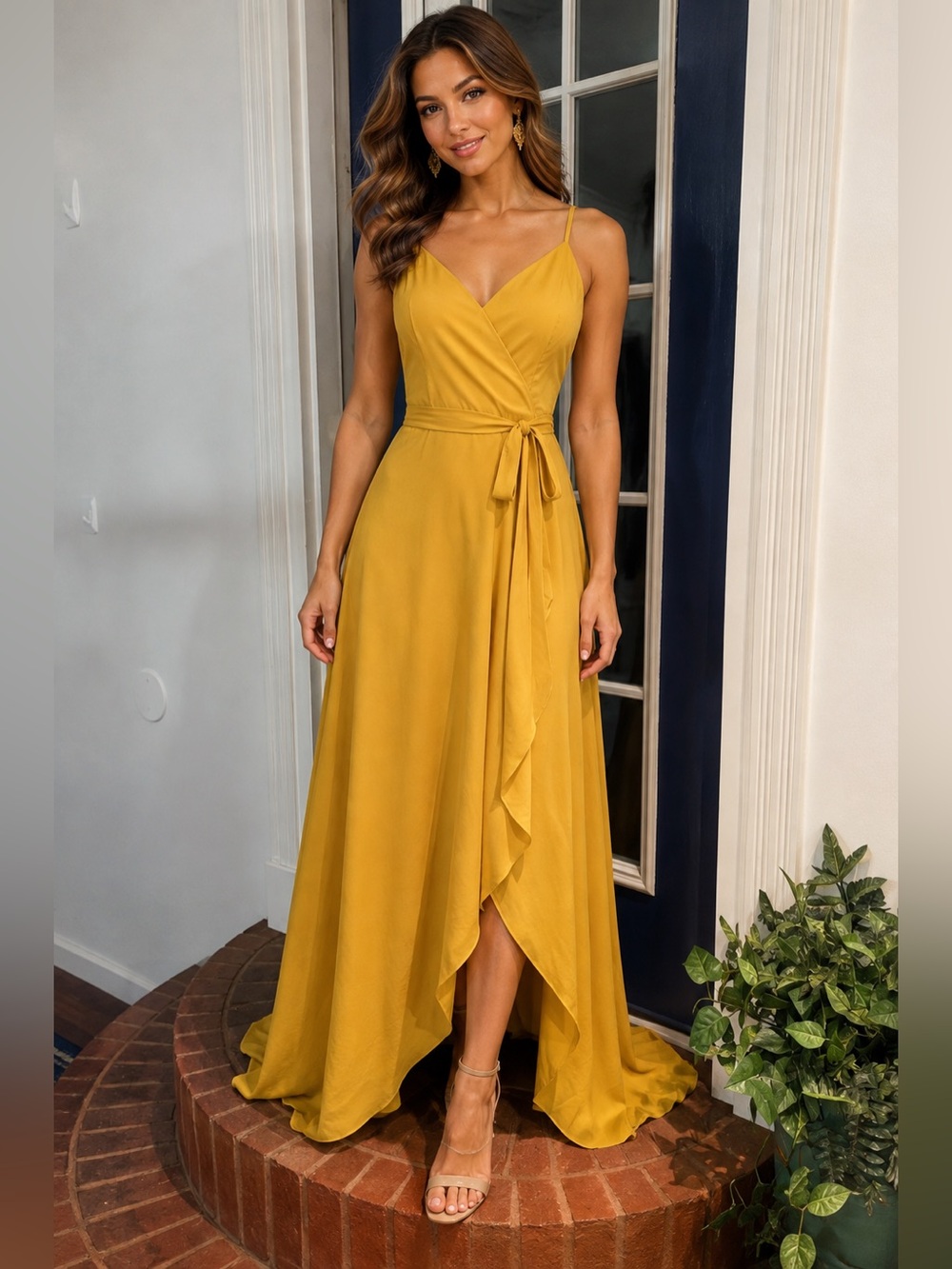 Christina Wu Elegant Celebrations  Ochre Wrap Maxi Dress Size 12